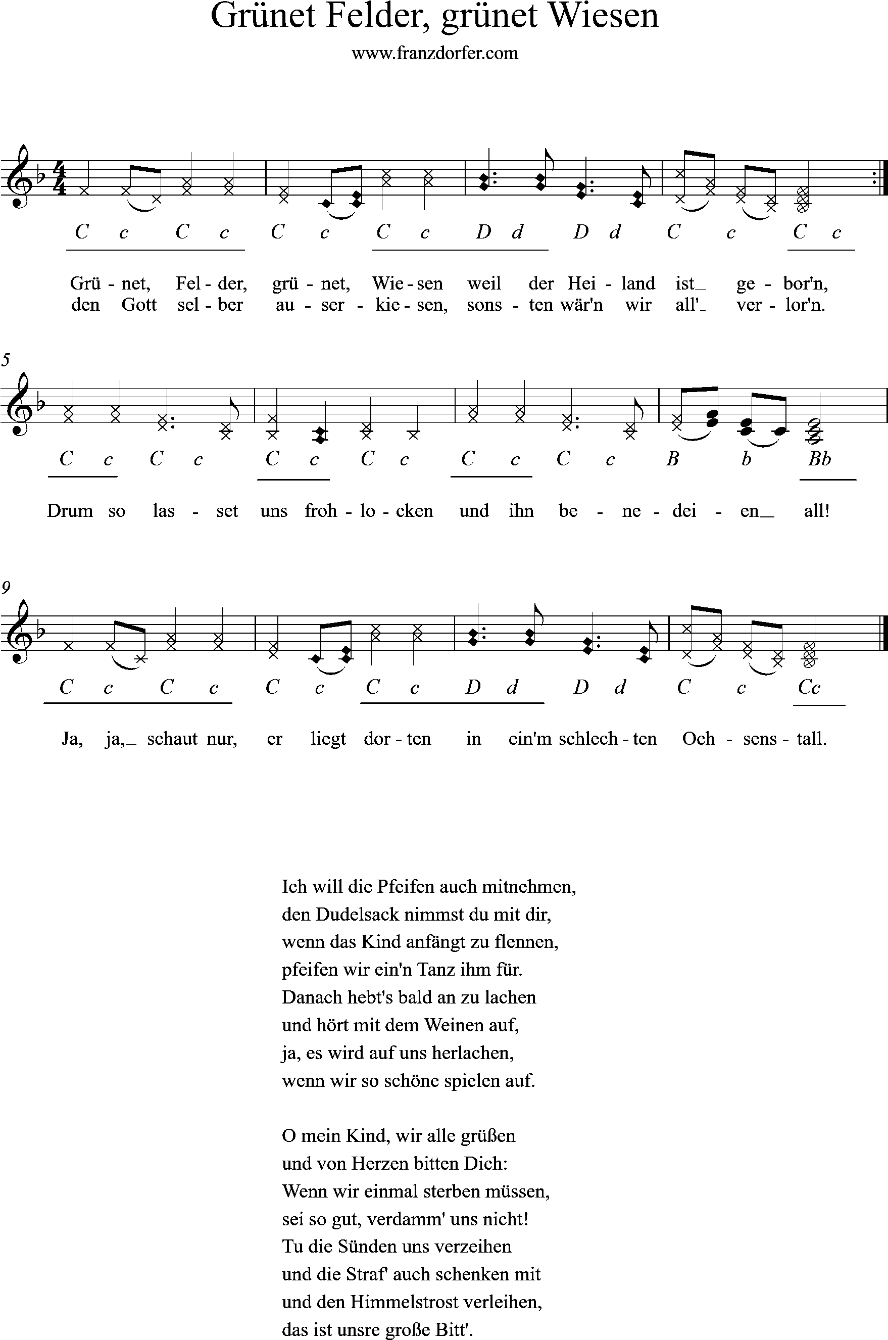 Griffschrift - Grünet Felder, grünet Wiesen Steirsche lernen- Weihnachtslieder- Grünet Felsen, grünet Wiesen